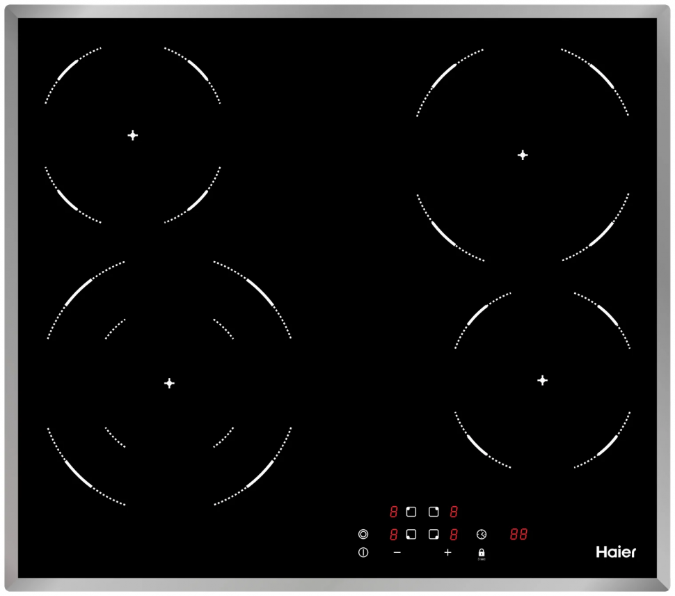 Электрическая варочная панель Haier HHY-C64DFB, цвет панели черный, цвет рамки серебристый