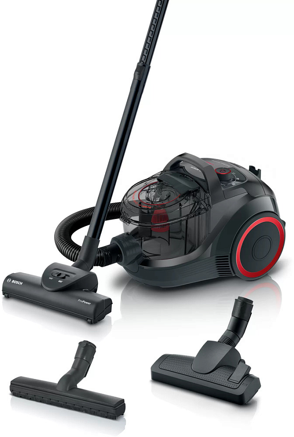 Пылесос Bosch ProPower BGS21POW2 с контейнером для пыли, 700Вт, черный/красный