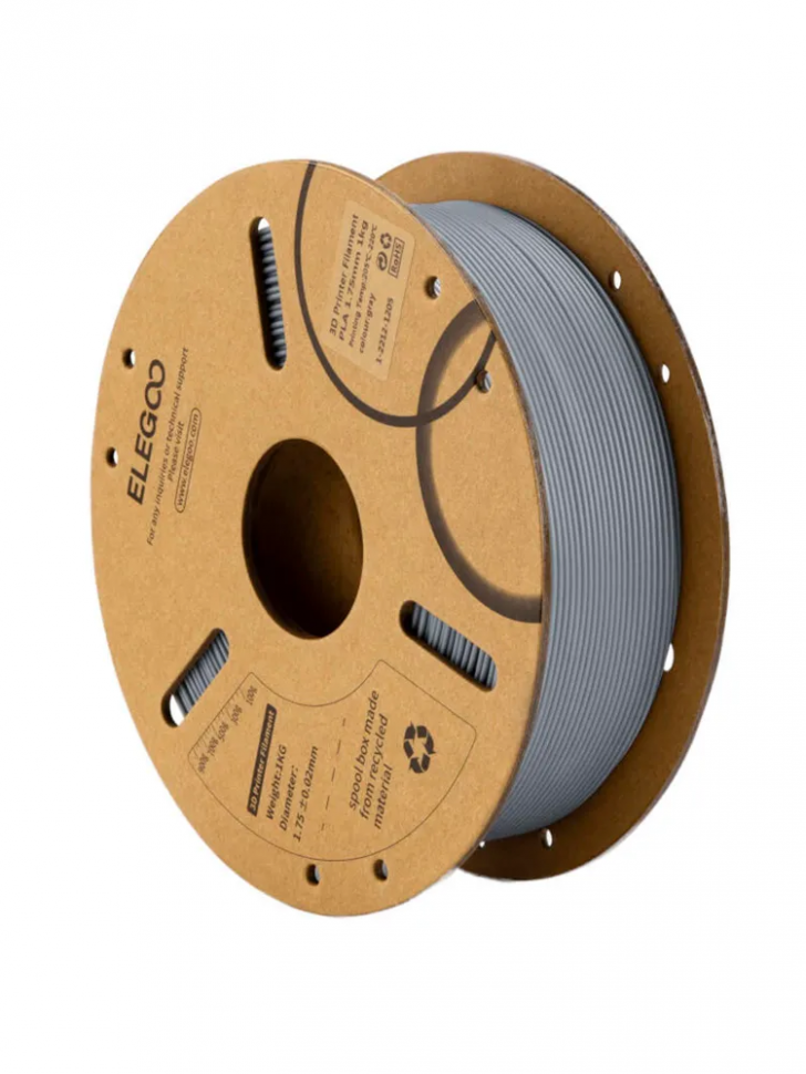 PLA пластик Elegoo для 3D принтера, 1.75 мм, Серый, 1 кг
